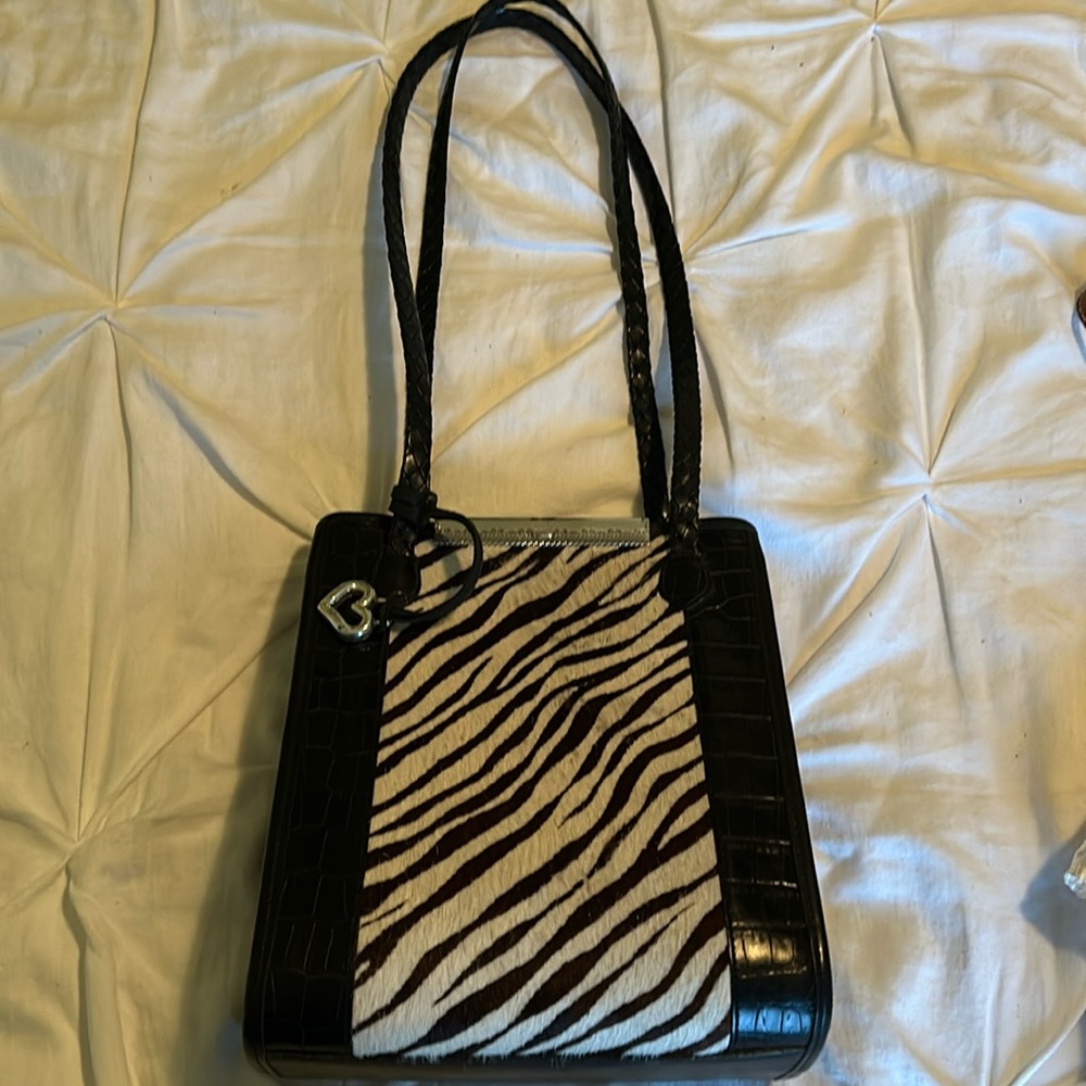 BRIGHTON Authentic Black Leather Zebra Print Calf Hair Shoulder Bag